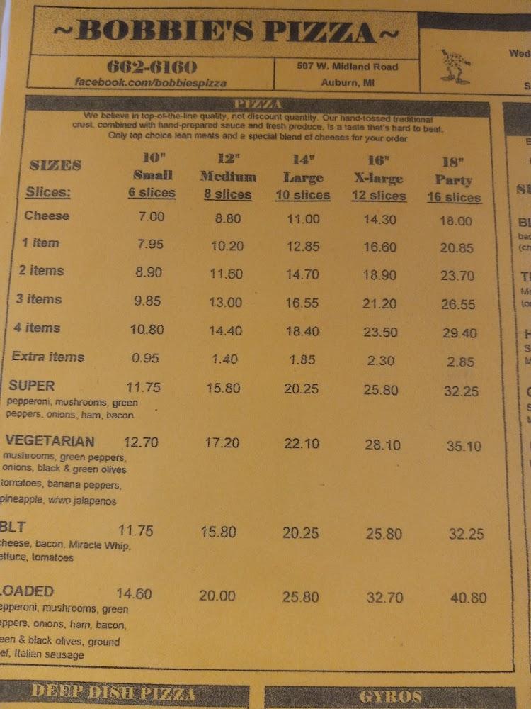 Bobbie's Pizza Menu image 3